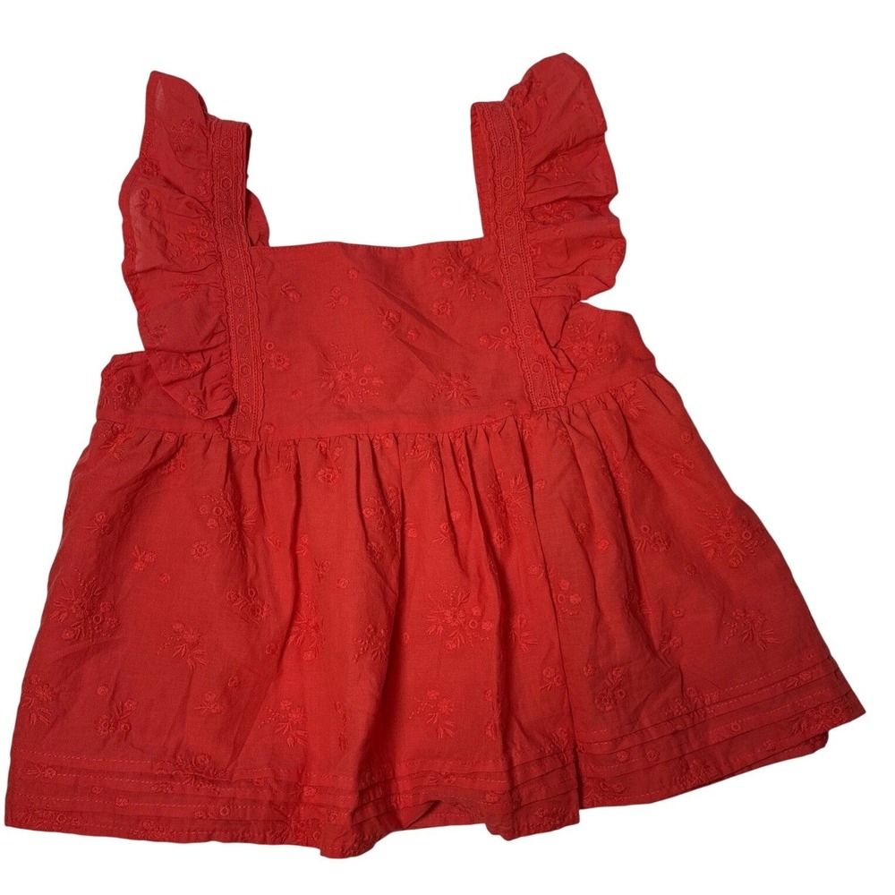 Kids Ruffle Large 10/12 Girls Top Red Orange Cotton shirt tank Happily Grey